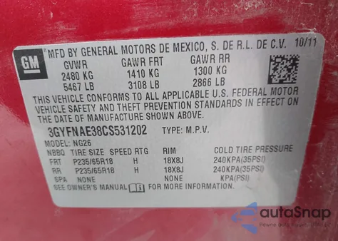 2012 Cadillac Srx Luxury Collection from USA, damaged, VIN 3GYFNAE38CS531202